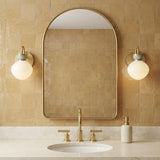 Piper Wall Sconce 9, Satin Brass and Aquaverde for Modern home with Beige Tile