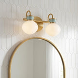 Piper 2 Light Vanity, Satin Brass and Aquaverde