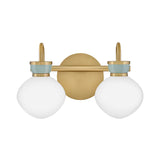 Piper 2 Light Vanity, Satin Brass and Aquaverde