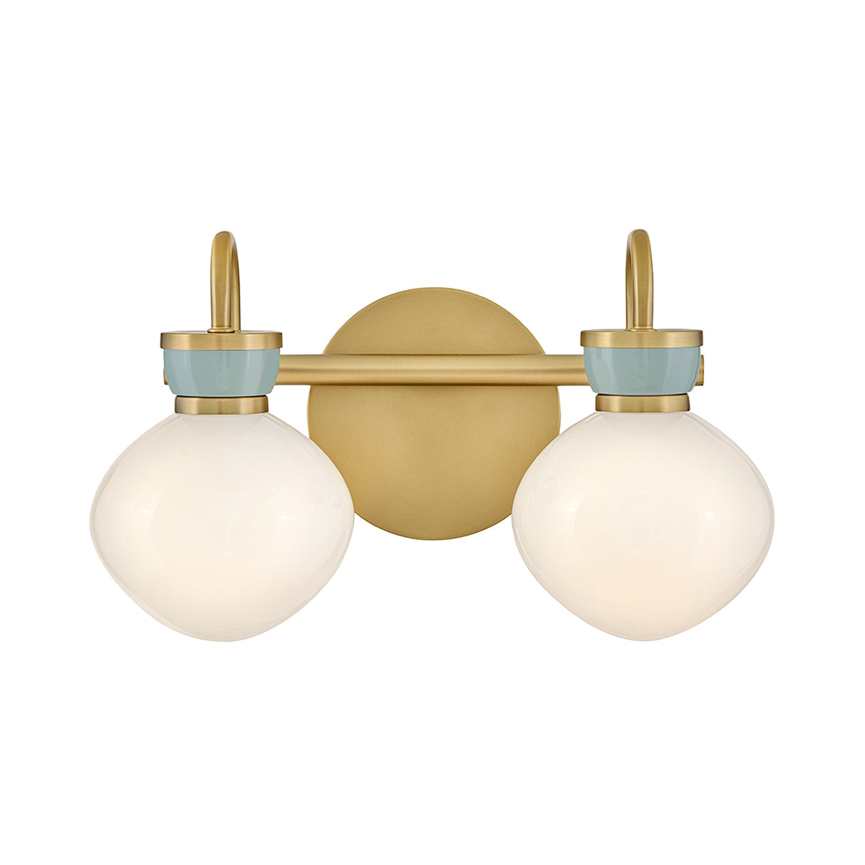 Piper 2 Light Vanity, Satin Brass and Aquaverde