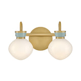 Piper 2 Light Vanity, Satin Brass and Aquaverde