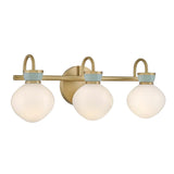 Piper 3 Light Vanity, Satin Brass and Aquaverde