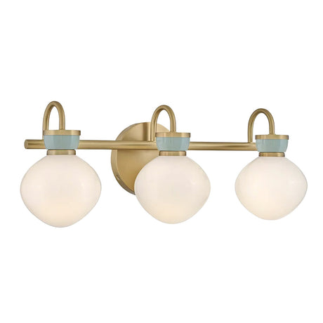 Piper 3 Light Vanity, Satin Brass and Aquaverde
