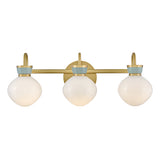 Piper 3 Light Vanity, Satin Brass and Aquaverde