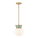 Piper Small Pendant 10", Satin Brass and Aquaverde