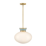 Piper Medium Pendant 15", Satin Brass and Aquaverde