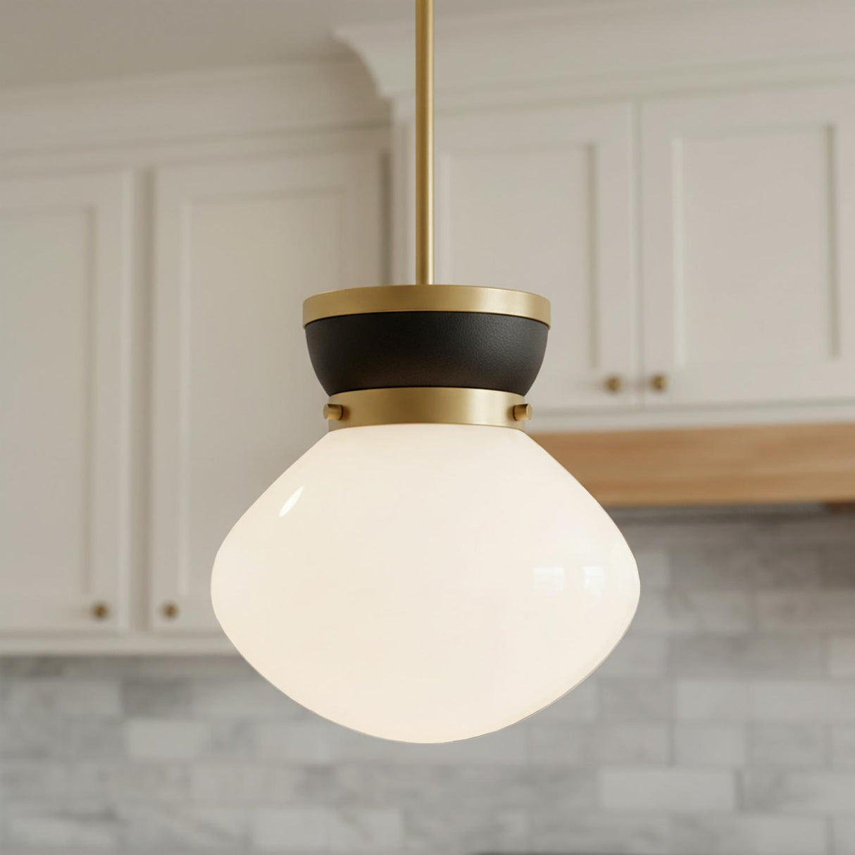 Piper Small Pendant 10, Satin Brass and Black for Modern home with White Shiplap