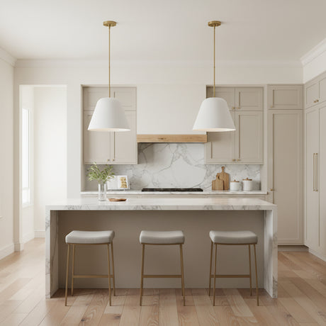 Ursa Pendant 16, Matte White and Satin Brass for Modern home with White Shiplap