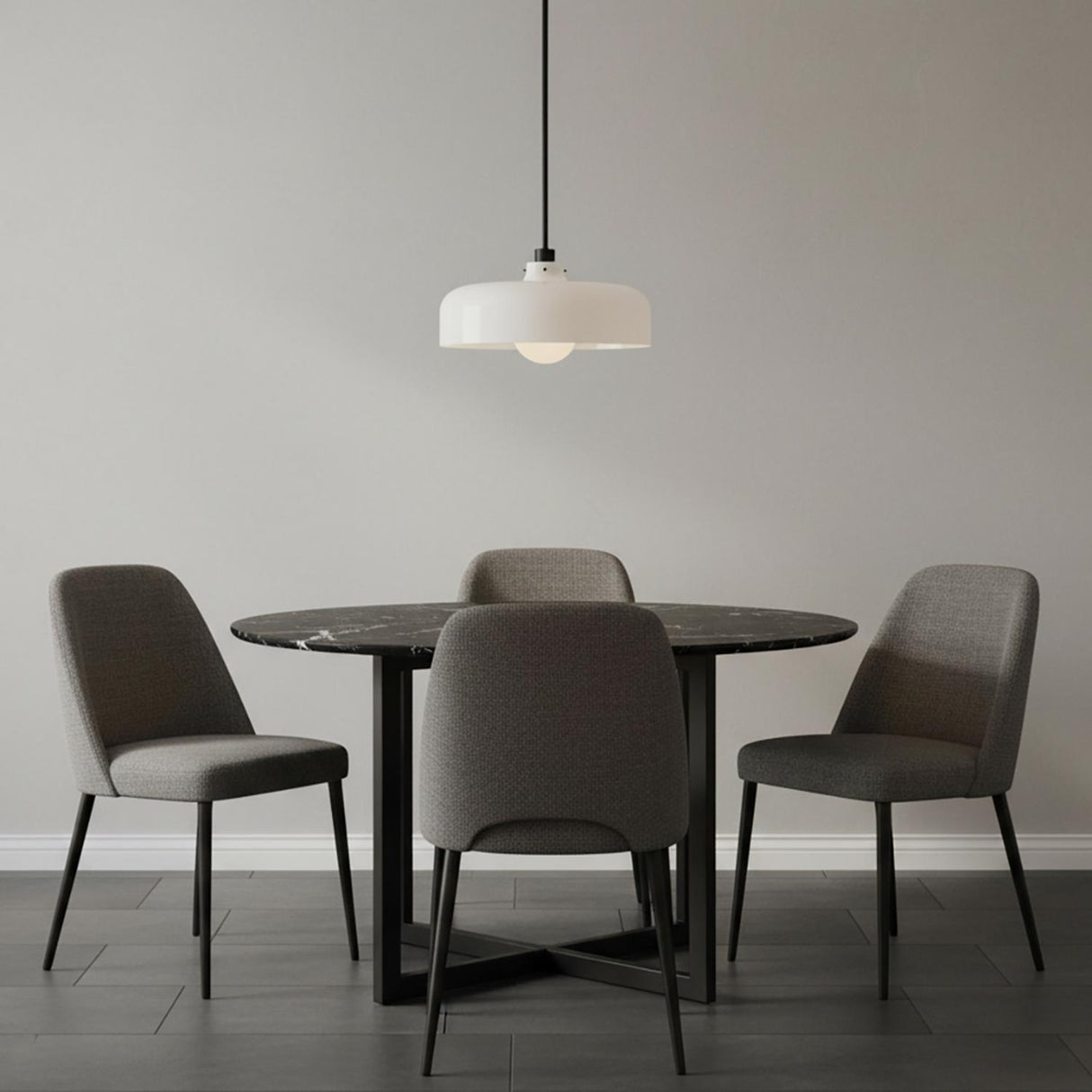 Alder Pendant 15", Black with Milk Glass