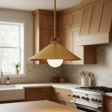 Nyra Pendant 16", Satin Brass for Modern Farmhouse home with Wood Cabinets