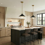 Harlow Pendant 16", Matte Black and Brass geometric pendant in a Modern Farmhouse Kitchen with a white marble island.