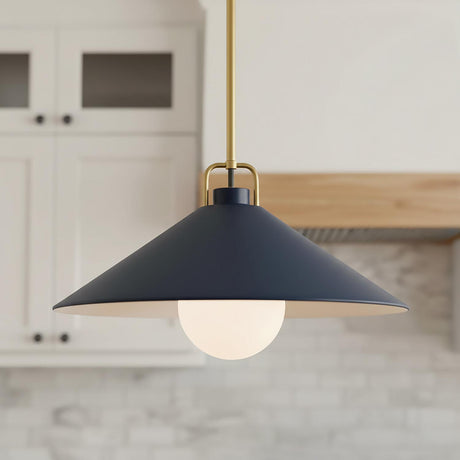 Nyra Pendant 16, Satin Brass and Navy for Modern Farmhouse home with White Siding