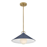 Nyra Pendant 16", Satin Brass and Navy
