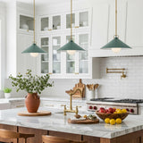 Nyra Pendant 16, Satin Brass and Eucalyptus Green for Modern Farmhouse home with White Shiplap