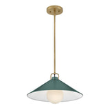 Nyra Pendant 16", Satin Brass and Eucalyptus Green
