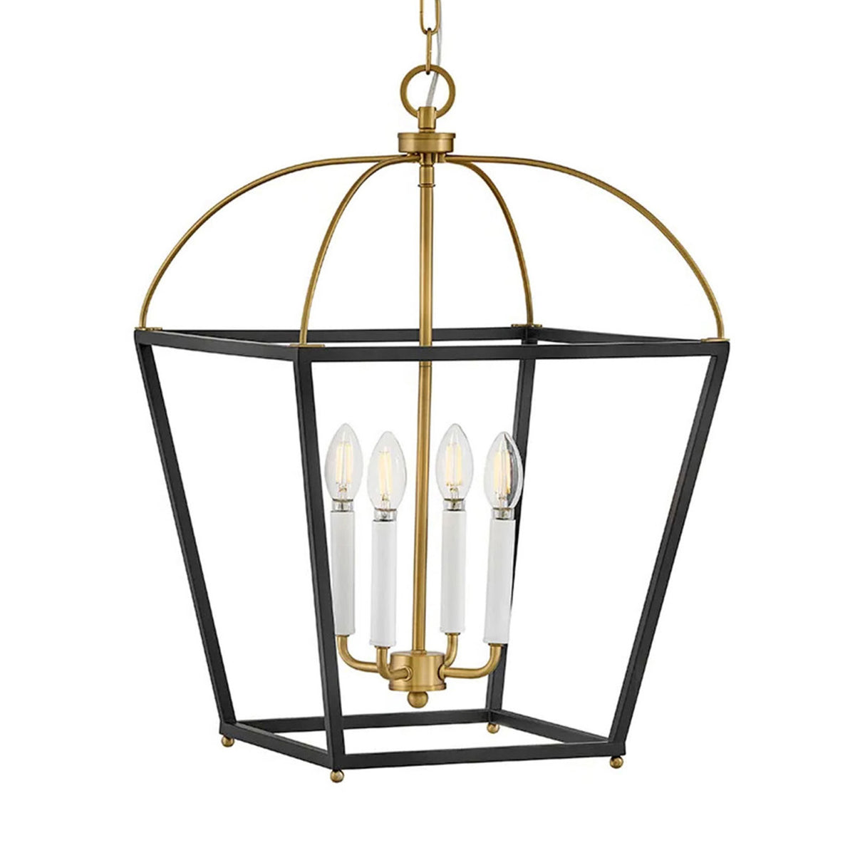 Langford Large Lantern Pendant 16", Black and Satin Brass