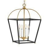 Langford Large Lantern Pendant 16", Black and Satin Brass