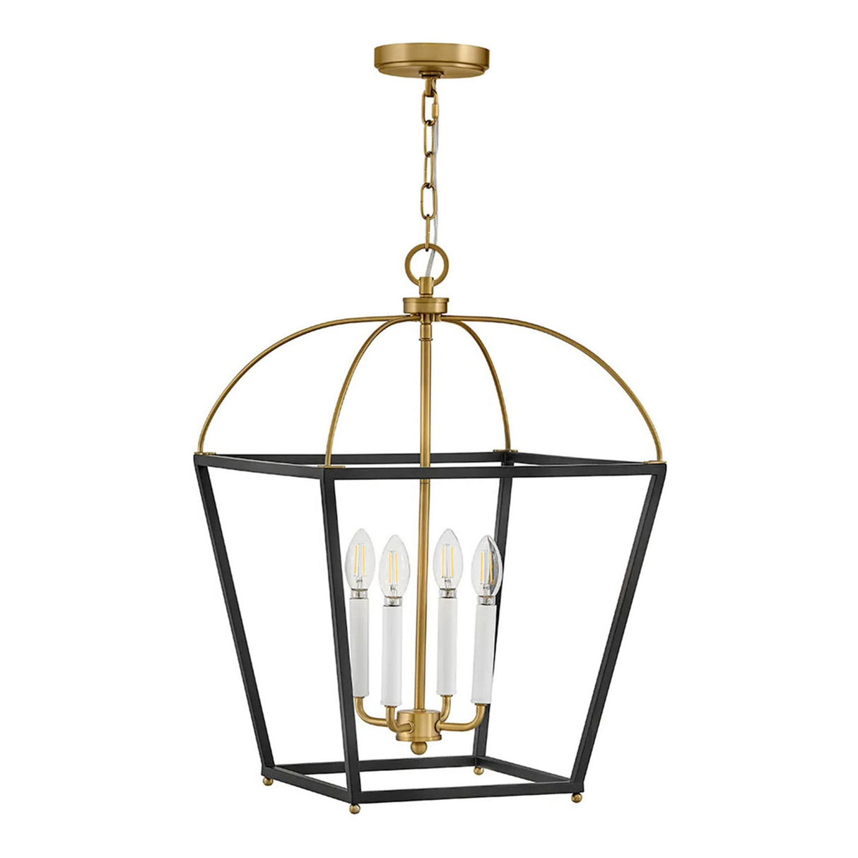 Langford Large Lantern Pendant 16", Black and Satin Brass