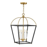 Langford Large Lantern Pendant 16", Black and Satin Brass