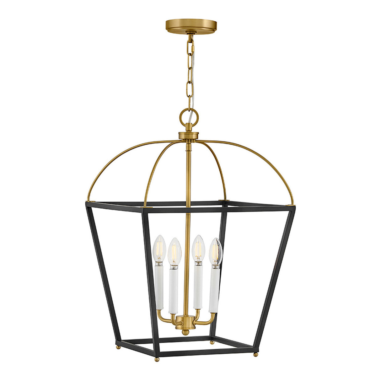 Langford Large Lantern Pendant 16", Black and Satin Brass