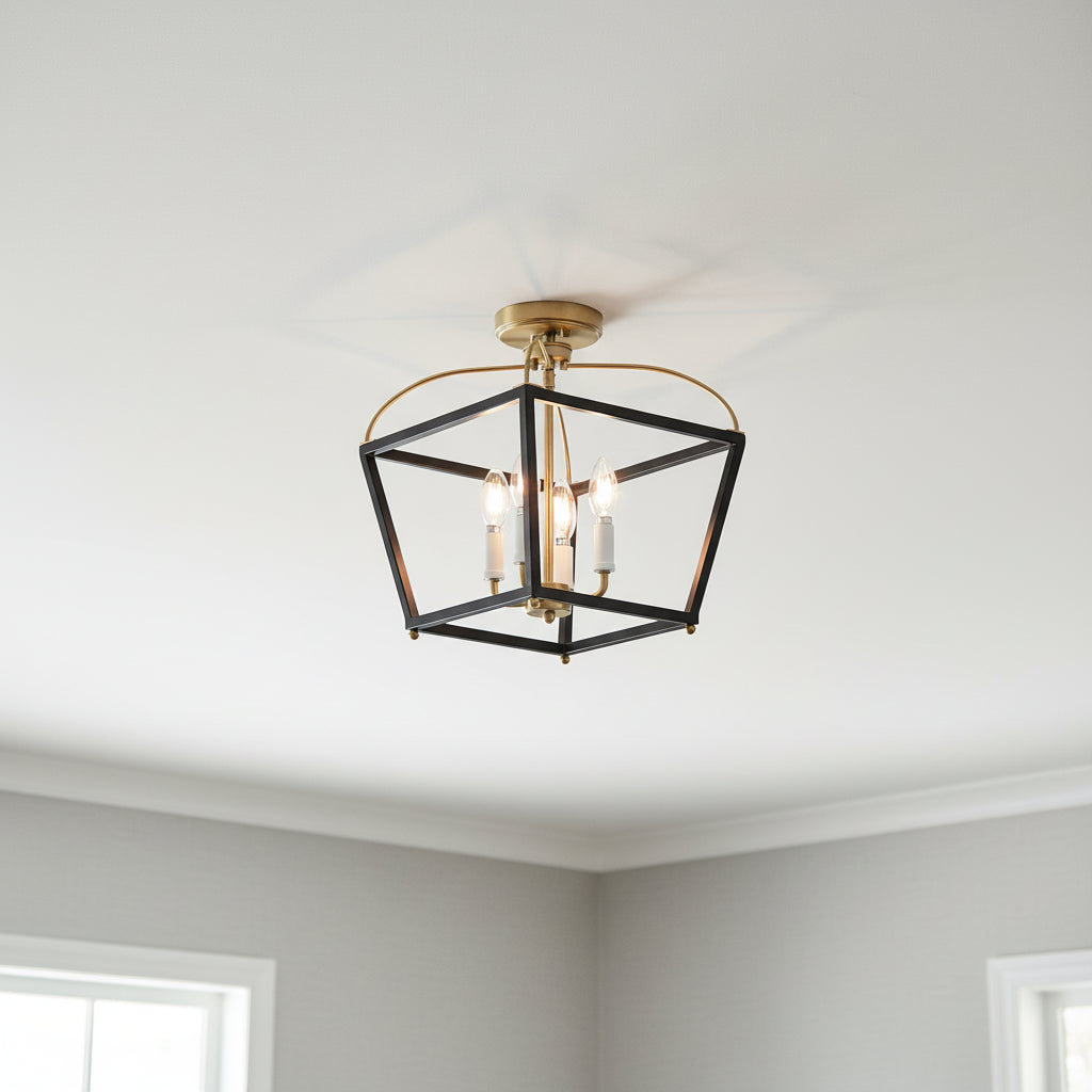 Langford Semi-Flush 13", Black and Satin Brass for Modern Farmhouse home with Gray Walls