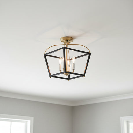 Langford Semi-Flush 13", Black and Satin Brass for Modern Farmhouse home with Gray Walls