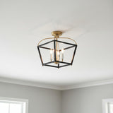 Langford Semi-Flush 13", Black and Satin Brass for Modern Farmhouse home with Gray Walls