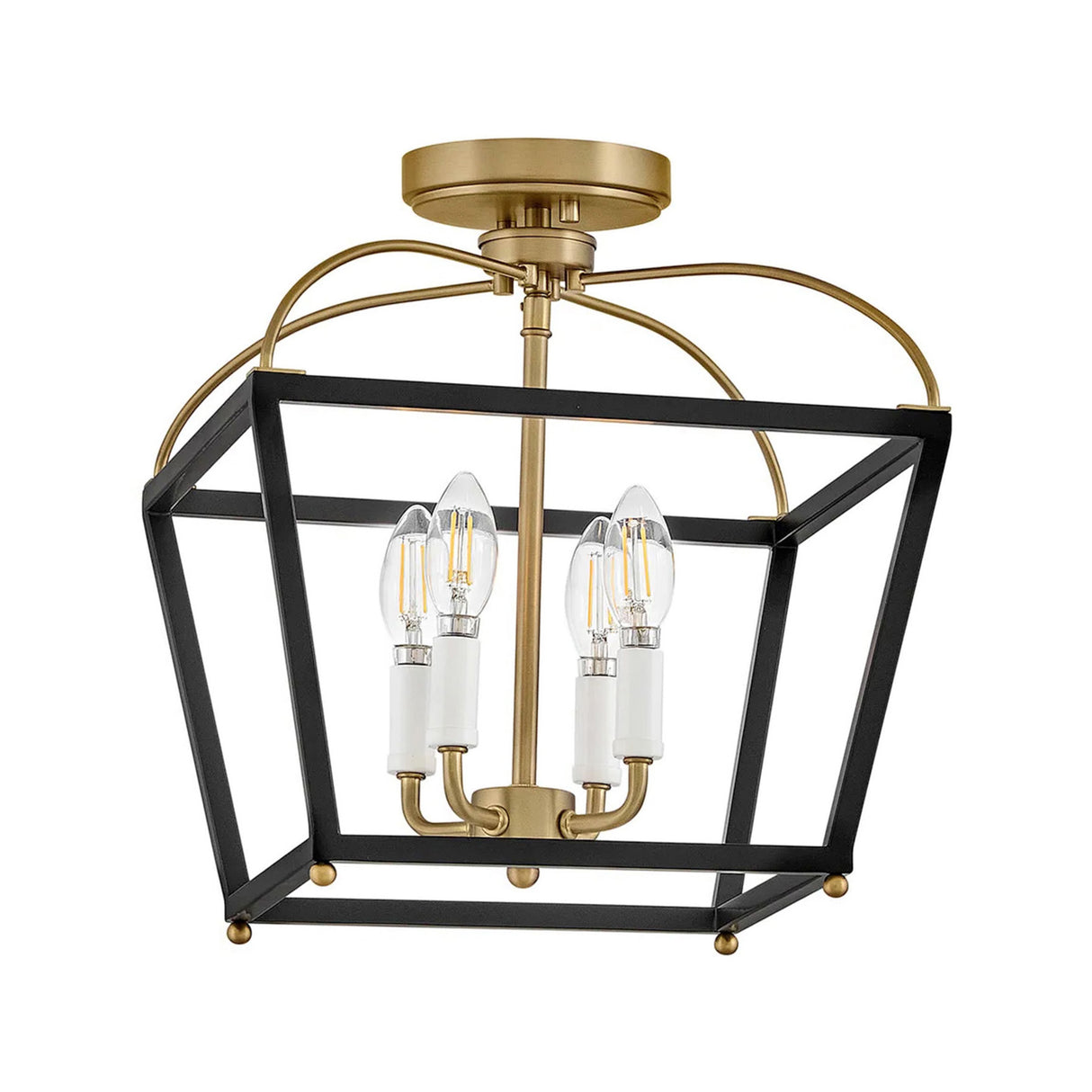 Langford Semi-Flush 13", Black and Satin Brass