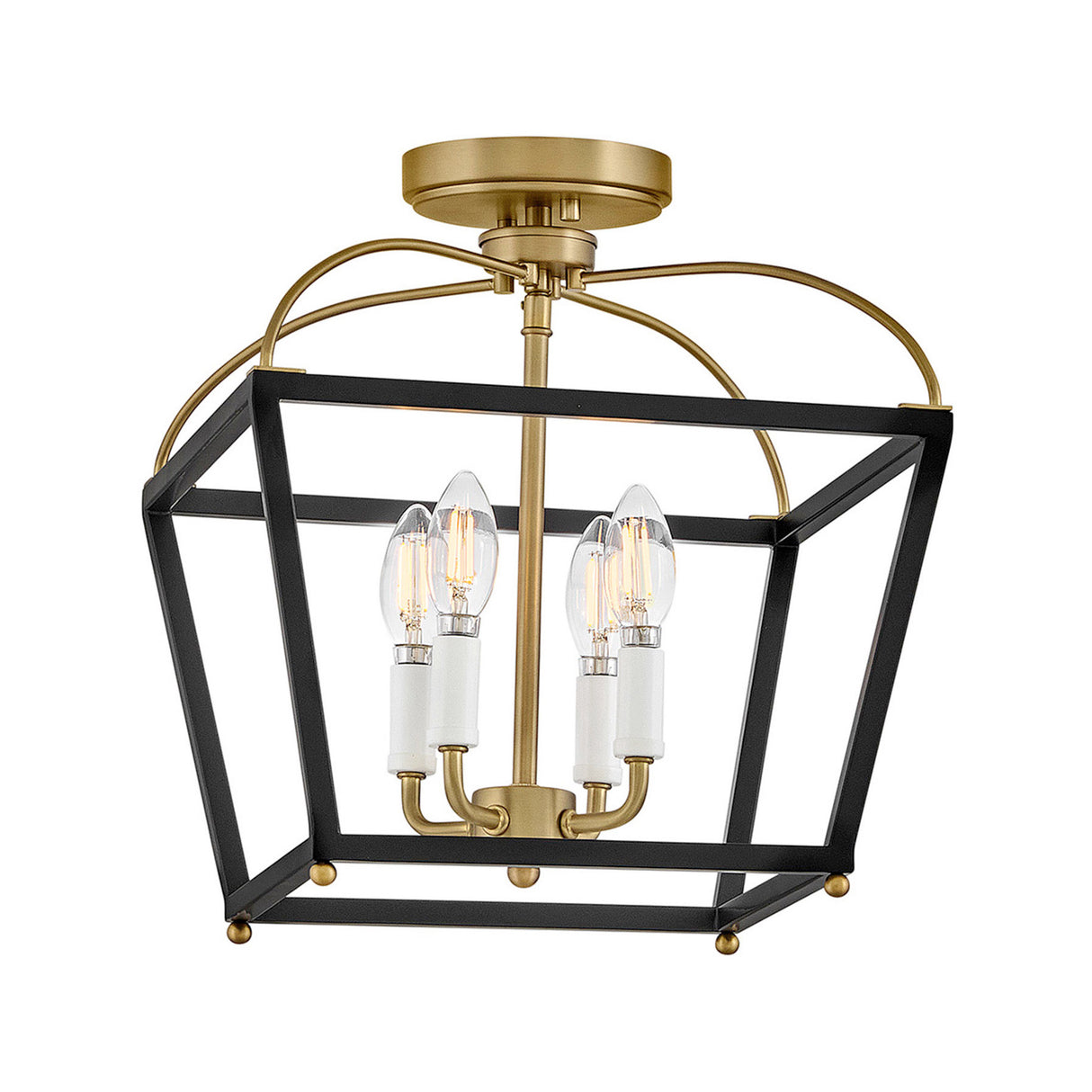 Langford Semi-Flush 13", Black and Satin Brass