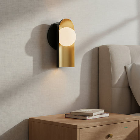 Kassidy Wall Sconce 10, Black and Satin Brass for Modern home with Textured Gray Walls