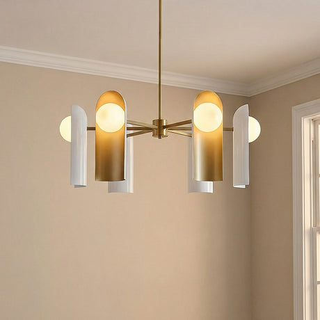 Kassidy 6 Light Chandelier 30", White and Satin Brass for Modern home with White walls