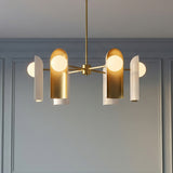 Kassidy 6 Light Chandelier 30", White and Satin Brass for Modern home with Gray Walls