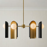Kassidy 6 Light Chandelier 30", Black and Satin Brass for Modern home with White Wallpaper