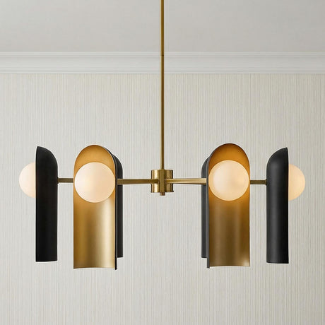 Kassidy 6 Light Chandelier 30", Black and Satin Brass for Modern home with White Wallpaper
