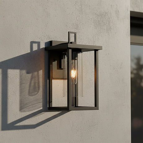 Sinclair Outdoor Wall Light, Small 13" Black for Modern home with Gray Stucco