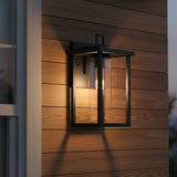 Sinclair Outdoor Wall Light, Small 13" Black for Modern Farmhouse home with Brown Wood