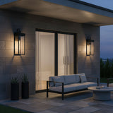 Monterey Outdoor Wall Light, Large 25" Black for Modern home with Gray Stone Siding