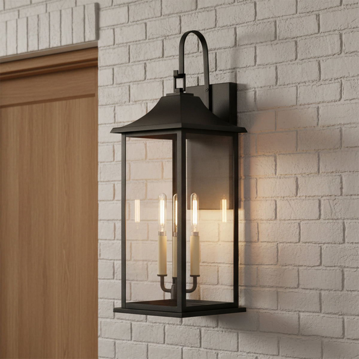 Lorraine Outdoor Wall Light, Large 26" Black for Traditional home with White Brick