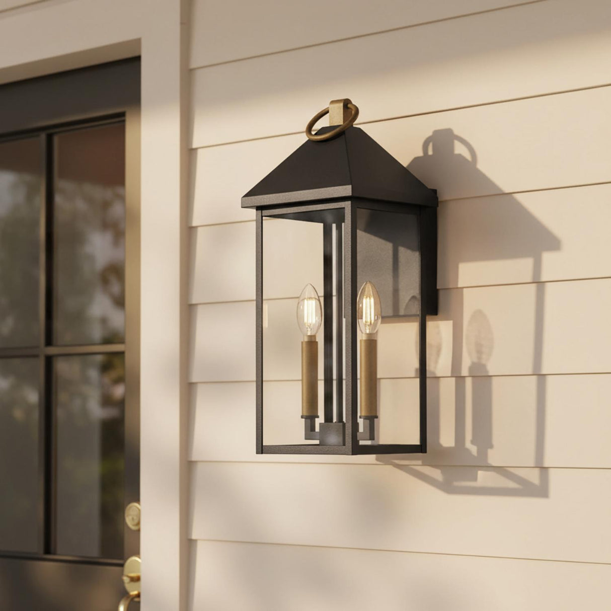 Jameson Outdoor Wall Light, Medium 18" Black with Brass Accents