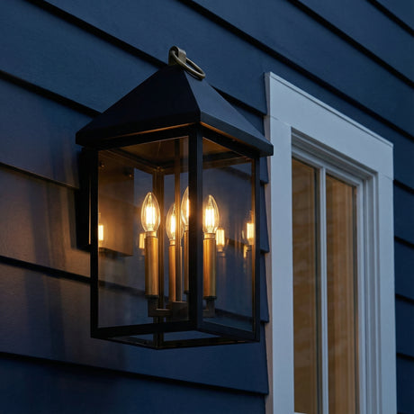 Jameson Outdoor Wall Light, Large 20" Black with Brass Accents for Modern Farmhouse home with Navy Siding