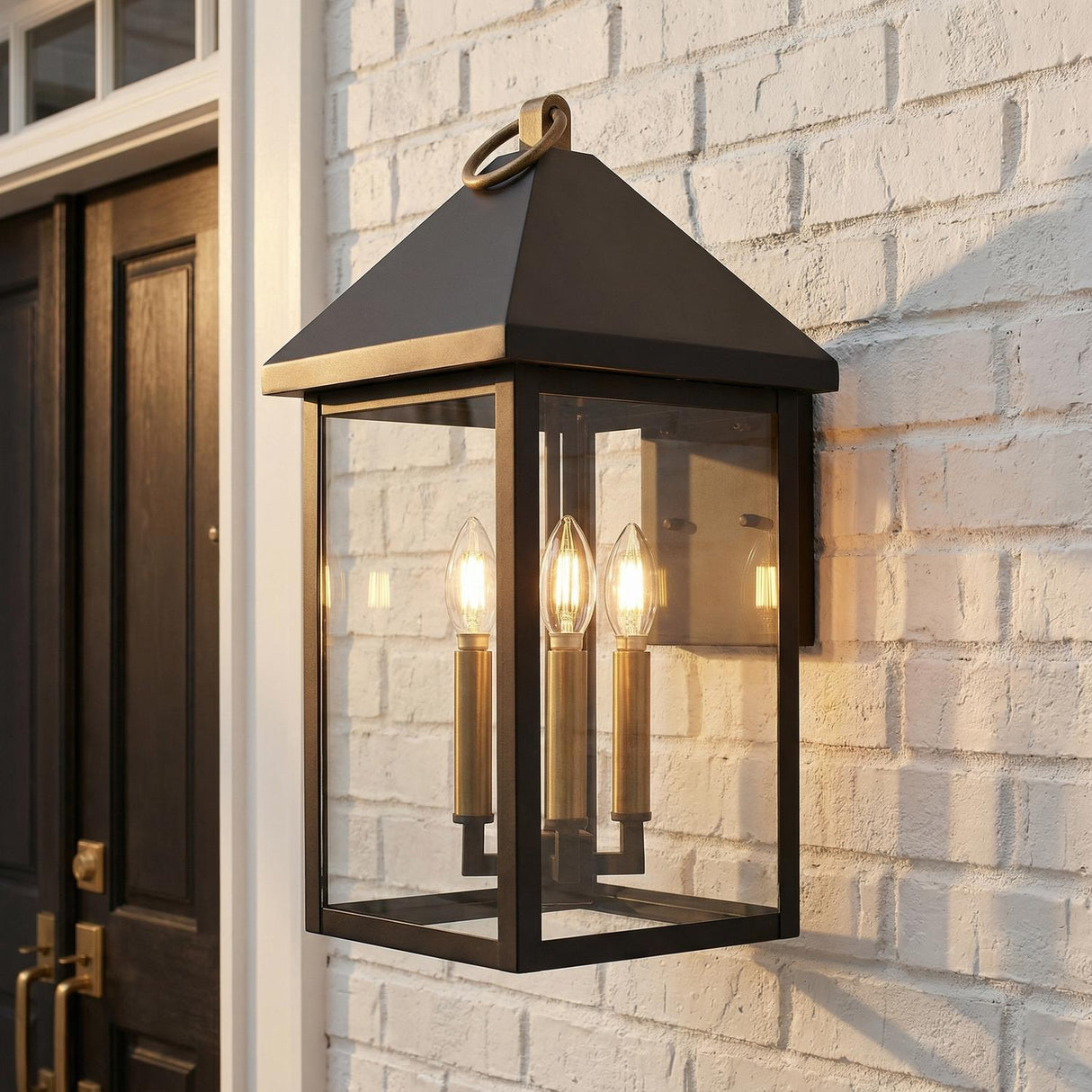 Jameson Outdoor Wall Light, Large 20" Black with Brass Accents