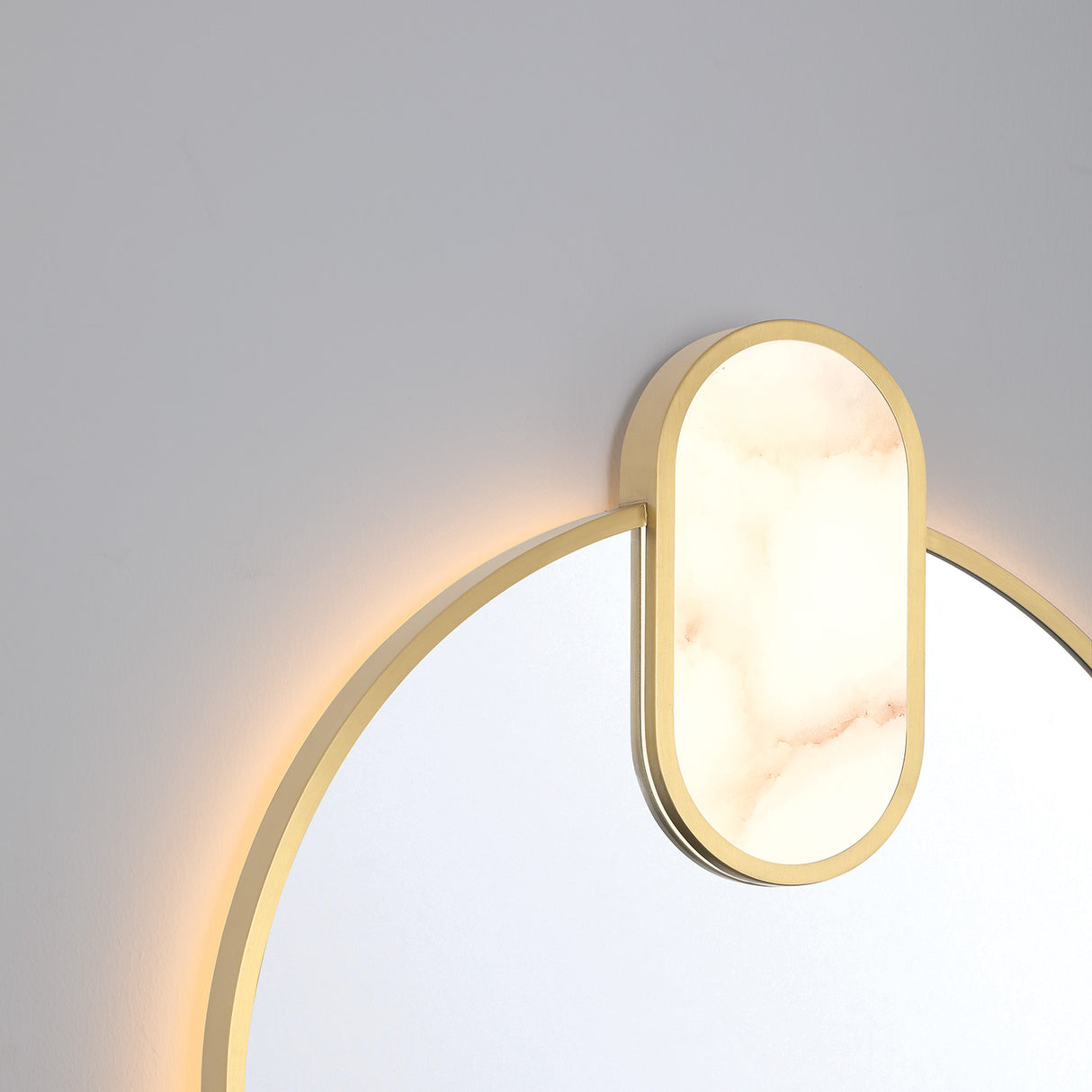 Palmer Large LED Oval Mirror 21" x 45", Satin Brass and Alabaster