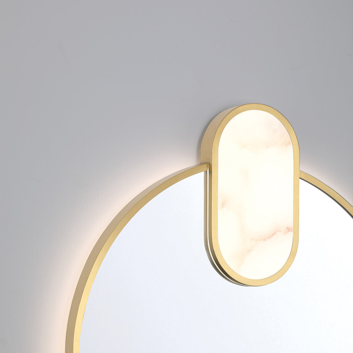 Palmer Large LED Oval Mirror 21" x 45", Satin Brass and Alabaster
