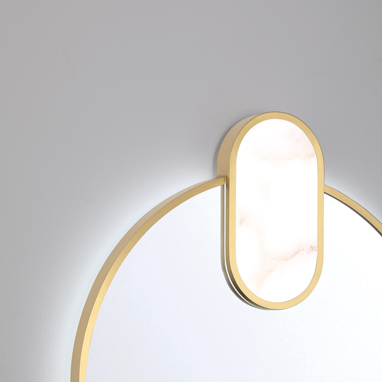 Palmer Large LED Oval Mirror 21" x 45", Satin Brass and Alabaster