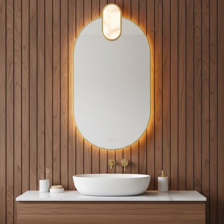 Palmer Medium LED Oval Mirror - Modern bathroom vanity with oval mirror