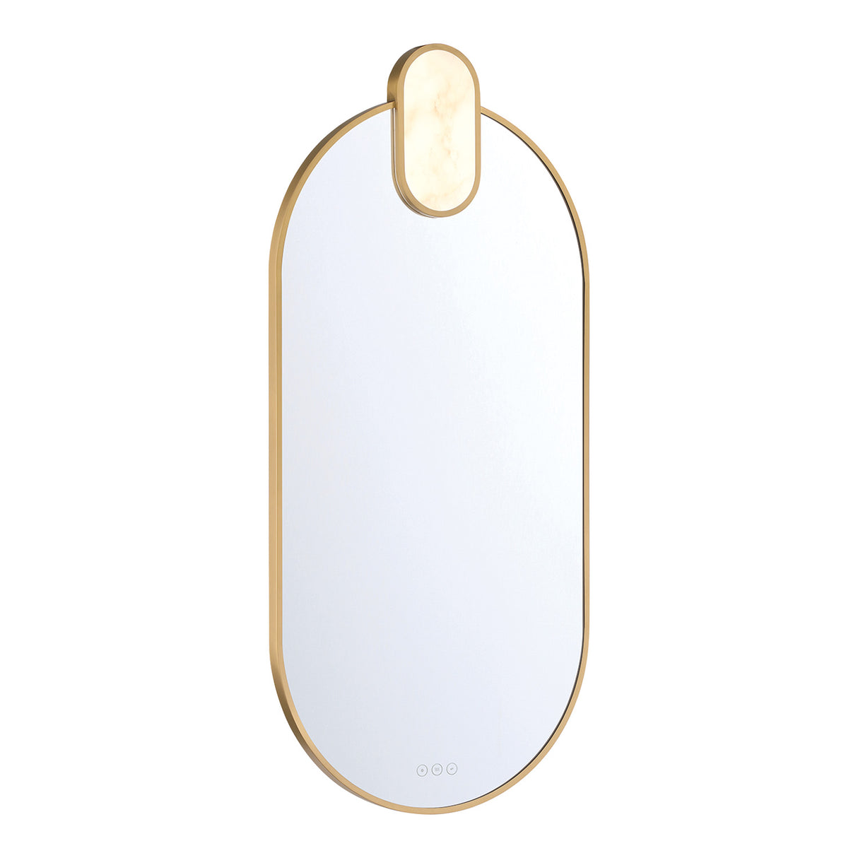 Palmer Large LED Oval Mirror 21" x 45", Satin Brass and Alabaster
