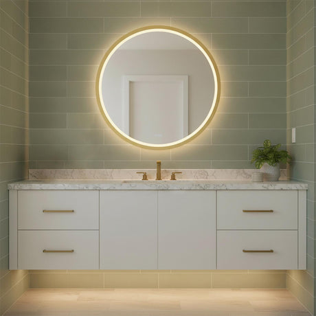 Norma Large LED Round Mirror 42" x 42", Brushed Brass