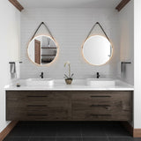Merrison Round LED Mirror 24" x 24", Leather Strap