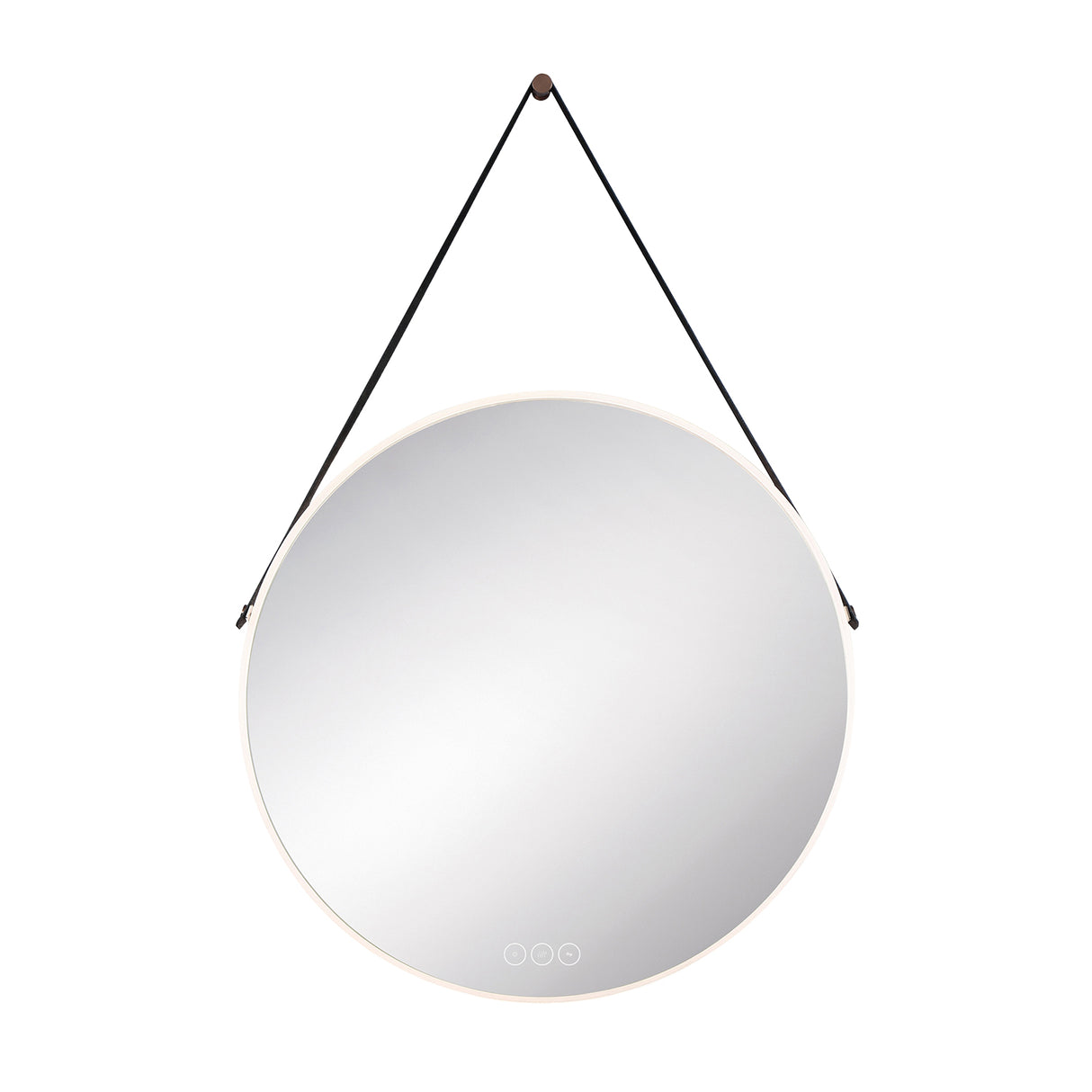 Merrison Round LED Mirror 24" x 24", Leather Strap