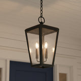Barrett Outdoor Hanging Light 9", Textured Black for Modern Farmhouse home with White Siding